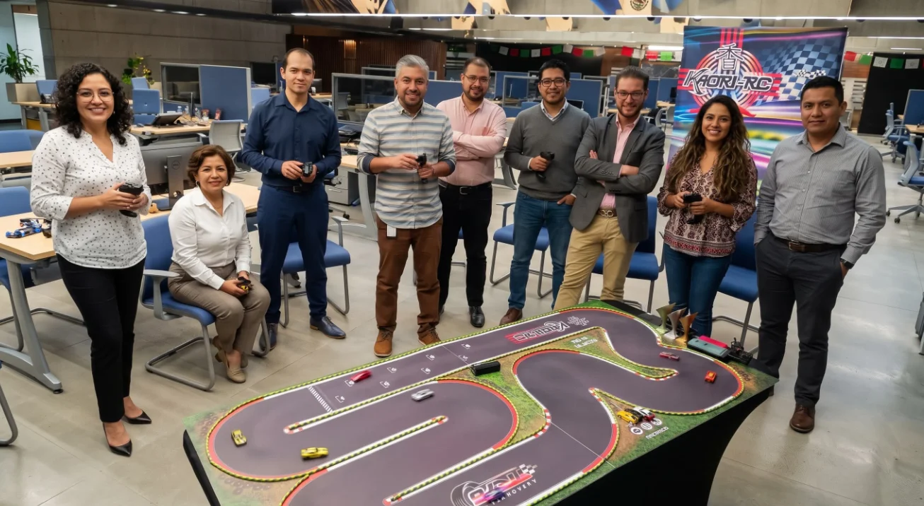 Entretenimiento con carreras de radio control en un evento corporativo